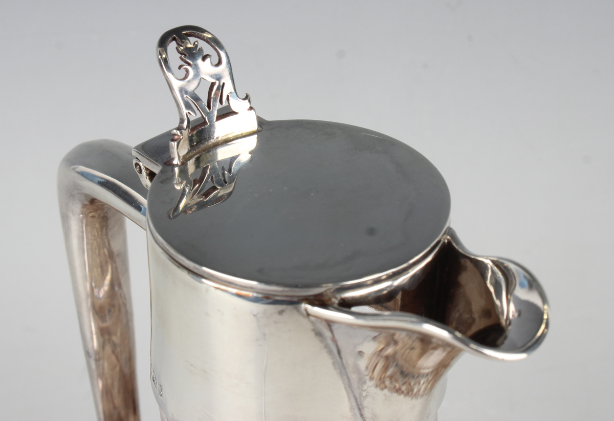 A late Victorian silver mounted cut glass claret jug, the silver tappit hinged lid with pierced - Image 3 of 3