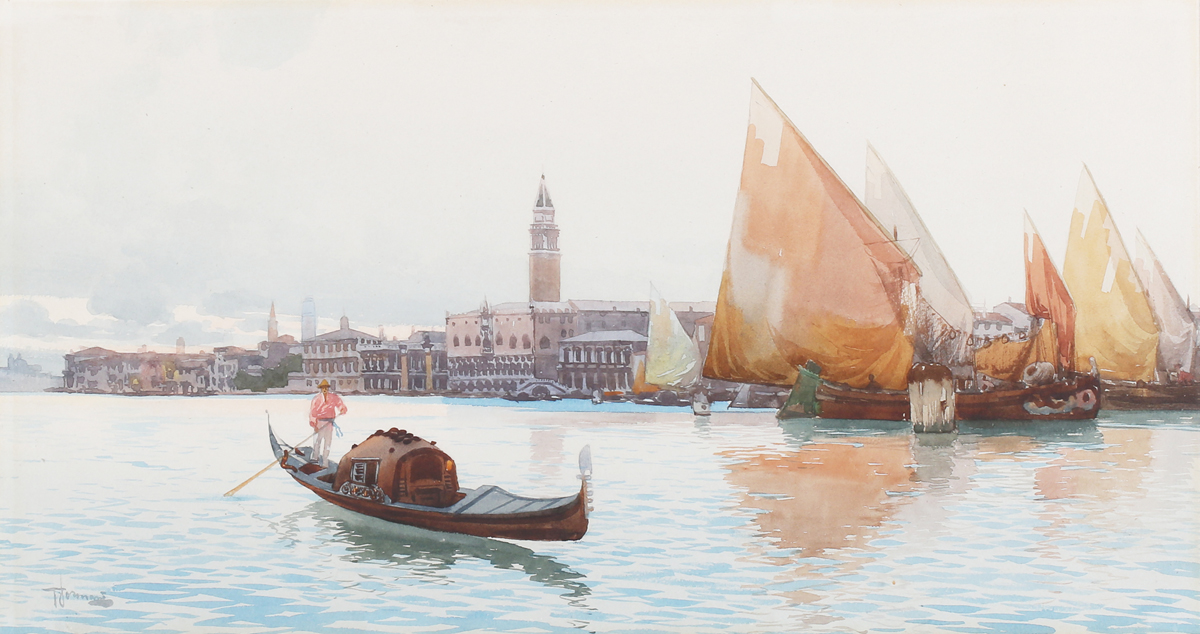 Gian Luciano Sormani - A Gondola on the Bacino, Venice, late 19th/early 20th century watercolour,