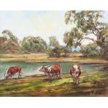 Victor Cirefice - Cattle in a Landscape, late 20th/early 21st century oil on canvas, signed, 39.5m x