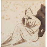 George Romney - Study of a Seated Lady, 18th century pen and brush with ink over pencil on laid