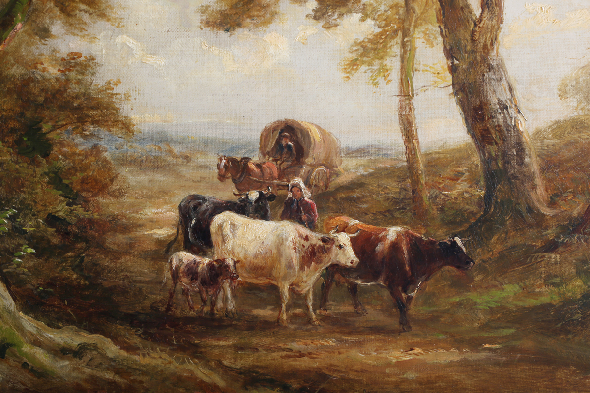 Henry Earp Senior - Cows, Figure and Horse-drawn Wagon on a Tree-lined Country Lane, 19th century - Image 3 of 5
