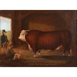 Edmund Bristow - 'Abraham' (Prize Hereford Bull), 19th century oil on canvas, signed and titled