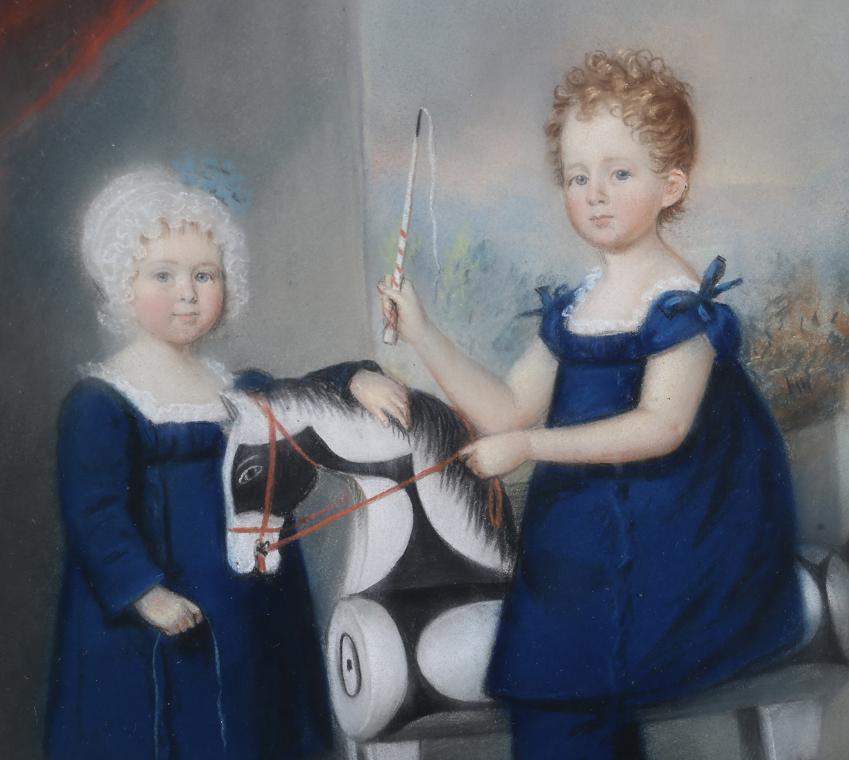 Circle of Adam Buck - Two Children in an Interior with Toy Wooden Horse and Toy Lamb, 19th century - Image 3 of 4