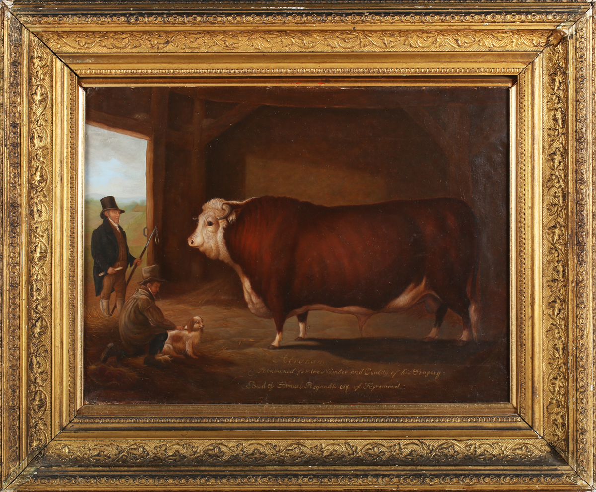 Edmund Bristow - 'Abraham' (Prize Hereford Bull), 19th century oil on canvas, signed and titled - Image 5 of 5