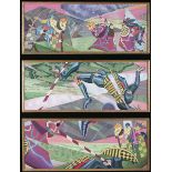 Christopher Hedley-Dent - 'Falling Knight: Triptych', 20th century triptych oil on board, one signed
