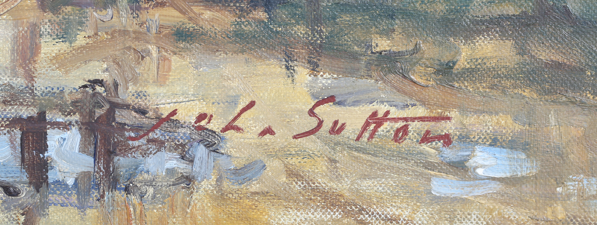 John Sutton - 'Race Day, Birdham', 20th century oil on canvas, signed recto, titled label verso, - Image 5 of 6