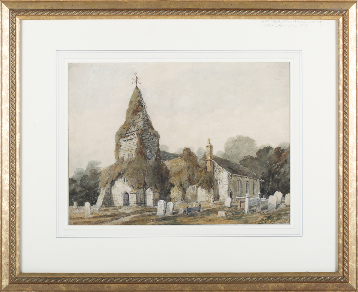 Henry Edridge - 'Great Bookham Church, Surrey', late 18th century watercolour, 25.5cm x 34.5cm, - Image 3 of 3