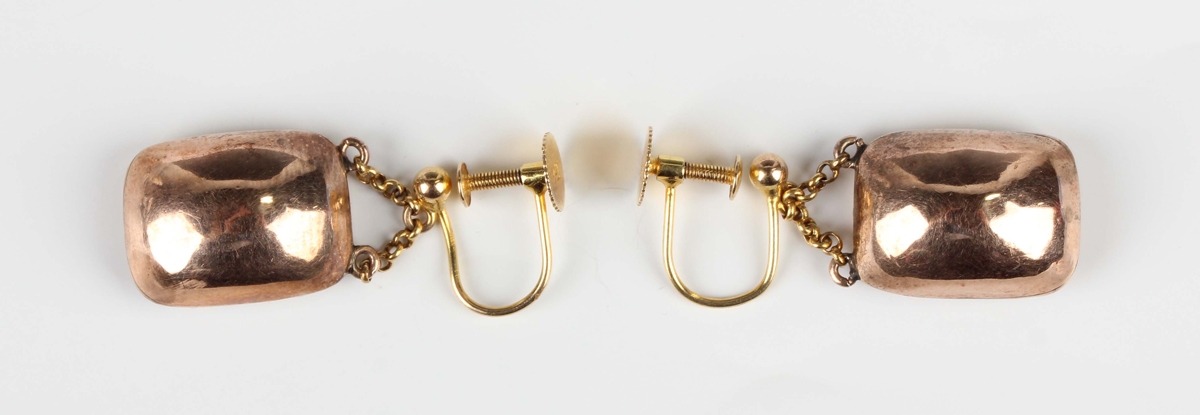 A pair of gold mounted foil backed yellow paste pendant earrings, the later screw fittings - Image 4 of 4