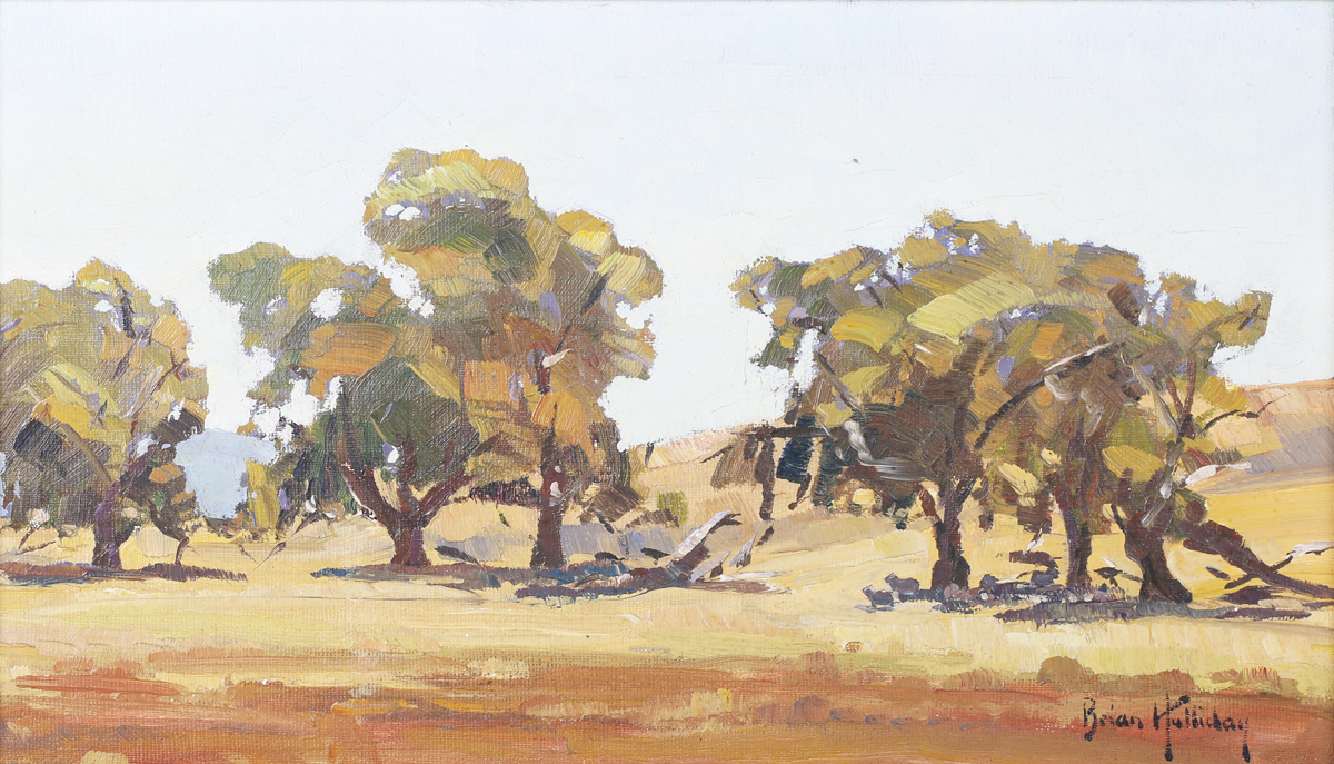 Brian Halliday - Landscape with Trees, probably Wanaka, New Zealand, 20th century oil on canvas-