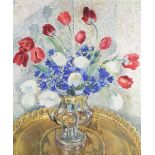 Esther Ellerman [Ellen de Streuve, Esther de Sola] - Still Life Study of Tulips in a Vase on a Brass