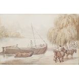 Thomas Rowlandson - 'On the Thames', late 18th/early 19th century watercolour with ink, signed