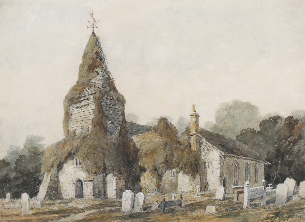 Henry Edridge - 'Great Bookham Church, Surrey', late 18th century watercolour, 25.5cm x 34.5cm,