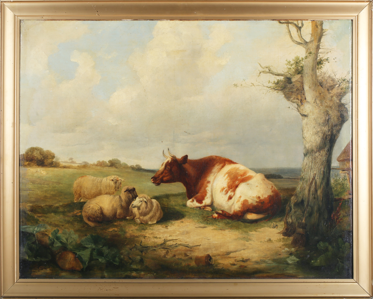 Circle of Thomas Sidney Cooper - Cow and Sheep in a Landscape, 19th century oil on canvas, 62.5cm - Image 3 of 3