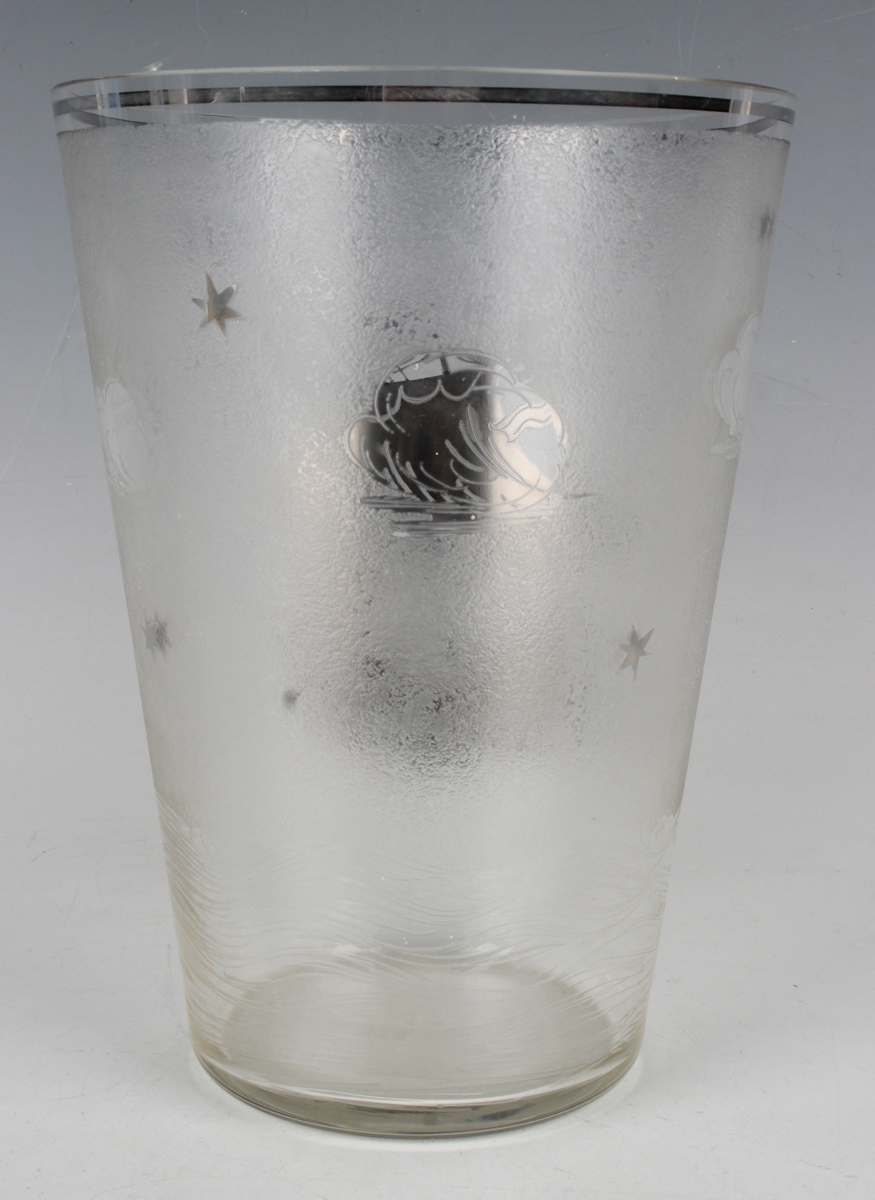 An Art Deco silver overlaid etched glass vase of cylindrical tapering form, decorated with a - Image 3 of 4