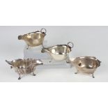 A pair of George V silver sauce boats, Sheffield 1918, and two other silver sauce boats, weight 310g