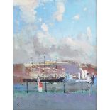 Fred Cuming - 'Fowey, Square Rigger', oil on board, signed recto, titled and dated 1996 to