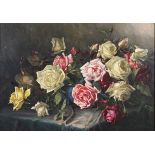 Camilla Göbl - Still Life of Roses, early 20th century oil on canvas, signed, 40.5cm x 57cm,