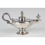 A George VI silver novelty table lighter in the form of Aladdin's lamp, fitted with a detachable
