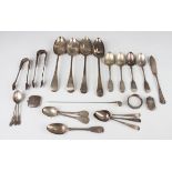 A group of silver cutlery, including four Old English pattern tablespoons, a set of four Fiddle