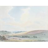 Ethelbert White - Downland Landscape with Cows, probably Amberley, Sussex, 20th century watercolour,