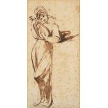 George Romney - Study of a Lady with a Lyre, 18th century pen and brush with ink over pencil on laid