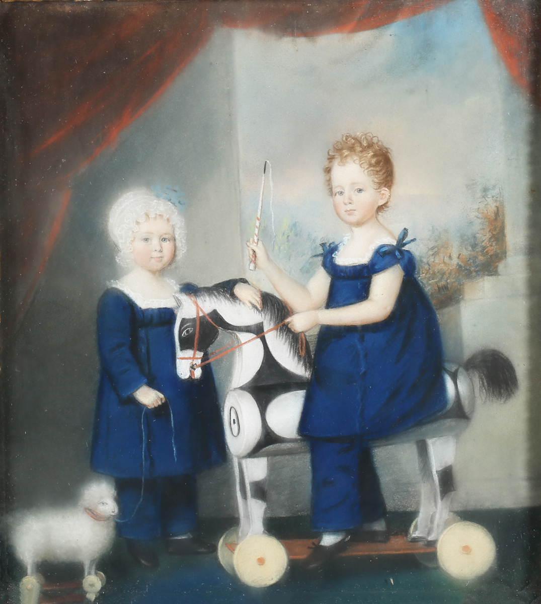 Circle of Adam Buck - Two Children in an Interior with Toy Wooden Horse and Toy Lamb, 19th century