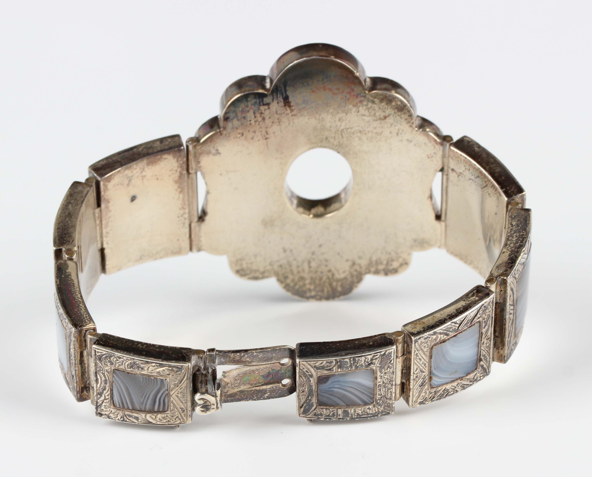 A silver and banded grey agate bracelet, circa 1900, probably Scottish, the centre in a shaped - Image 4 of 4