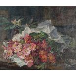 A.V., British School - Still Life with Summer Flowers, mid-20th century oil on canvas, signed with