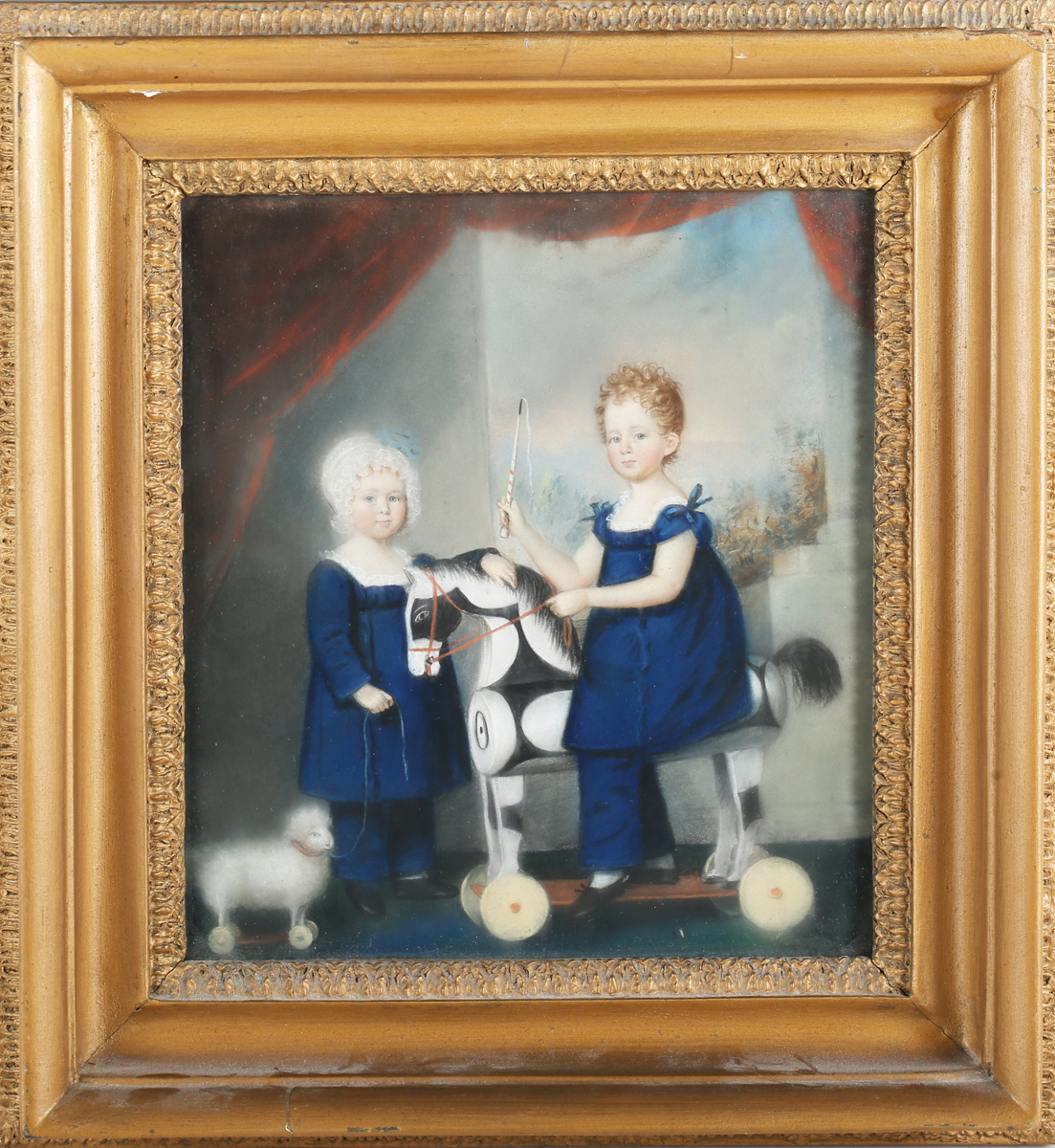 Circle of Adam Buck - Two Children in an Interior with Toy Wooden Horse and Toy Lamb, 19th century - Image 4 of 4