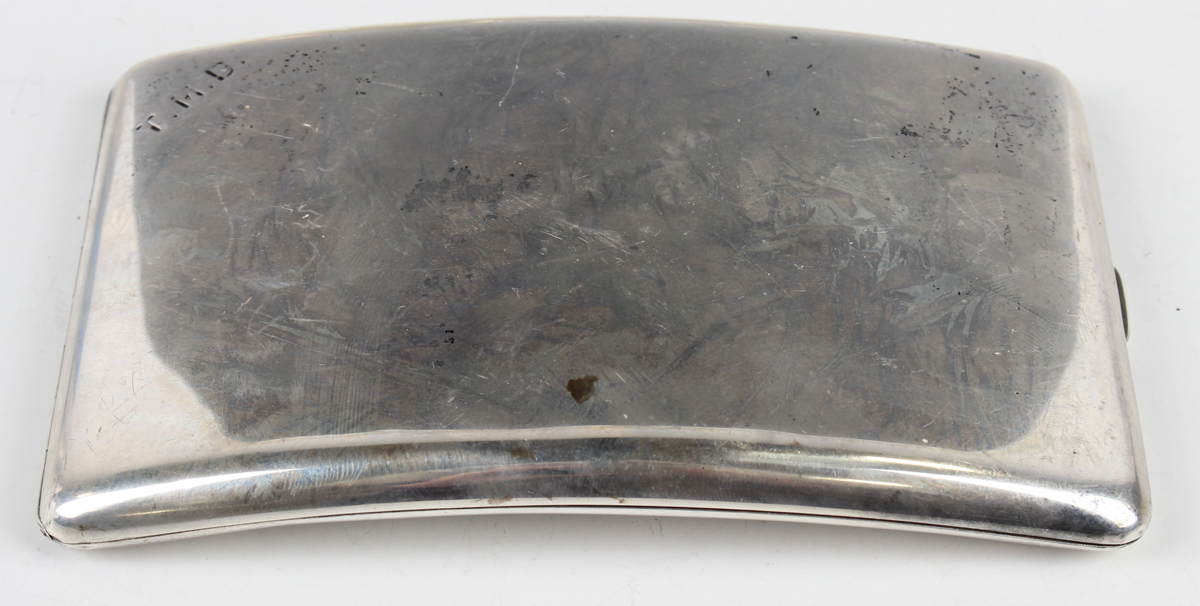 A George V silver cigarette case of curved rectangular form, London 1910 by Wright & Davies, - Image 3 of 3