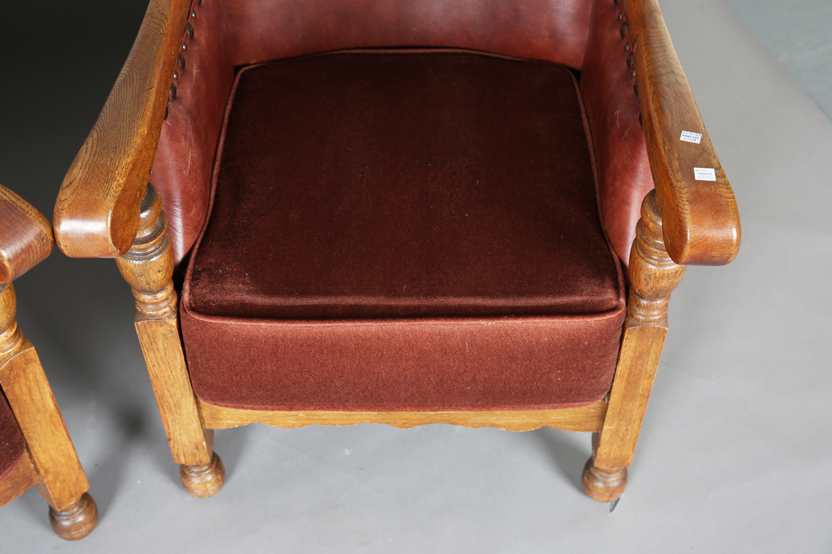 A pair of early/mid-20th century oak framed armchairs, upholstered in buttoned brown leatherette, - Image 23 of 24