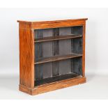 A 19th century simulated rosewood open bookcase, fitted with two brass inlaid shelves, height 100cm,