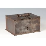 A late 16th/17th century Nuremberg steel casket, the hinged lid with swing handle, width 14.5cm,