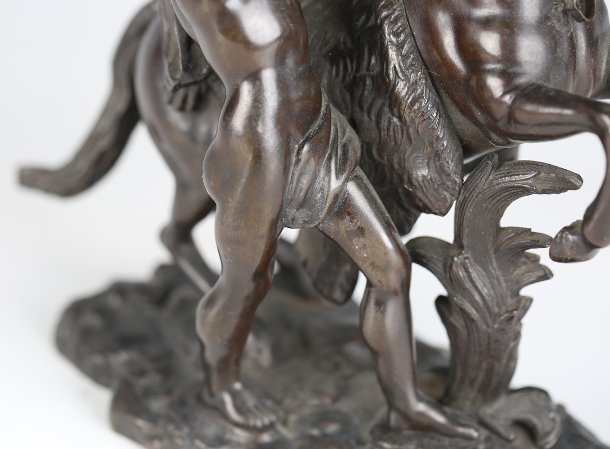 After Guillaume Coustou - a 19th century brown patinated cast bronze model of a Marly horse and - Image 9 of 12