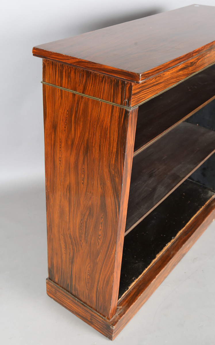 A 19th century simulated rosewood open bookcase, fitted with two brass inlaid shelves, height 100cm, - Image 4 of 8