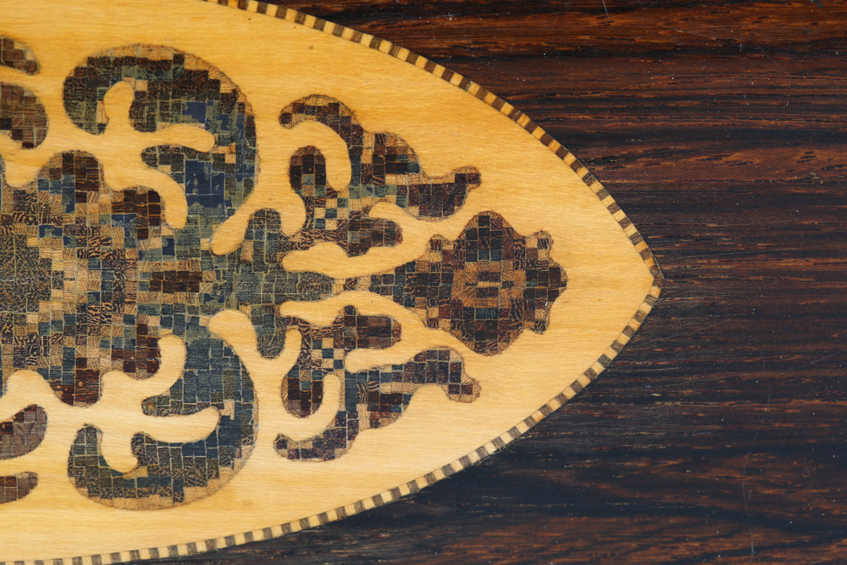 A rare 19th century Tunbridge ware rosewood lace netting box, the hinged lid and sides with - Image 3 of 17