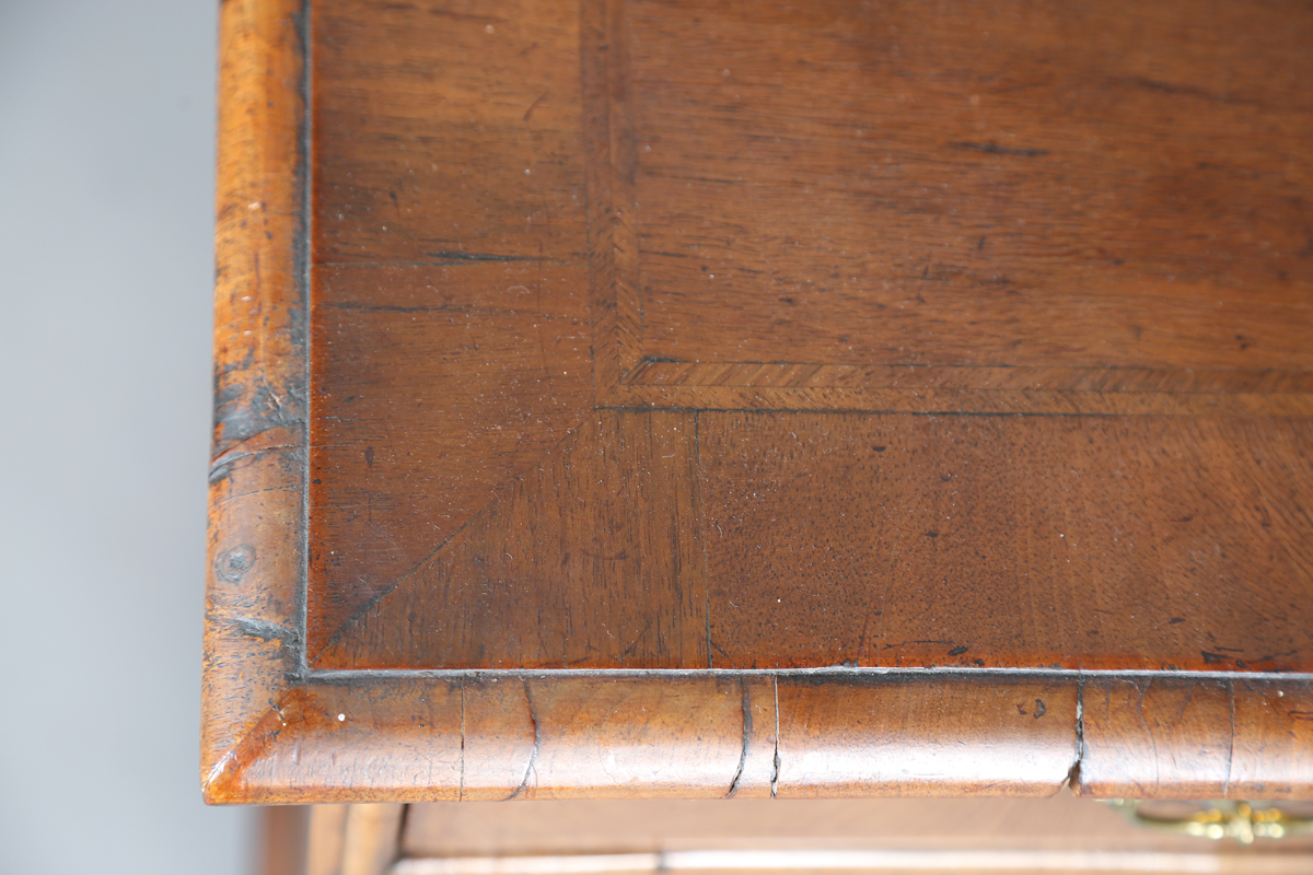 A Queen Anne 18th century style walnut chest with cross and feather banded decoration, fitted with - Image 9 of 10