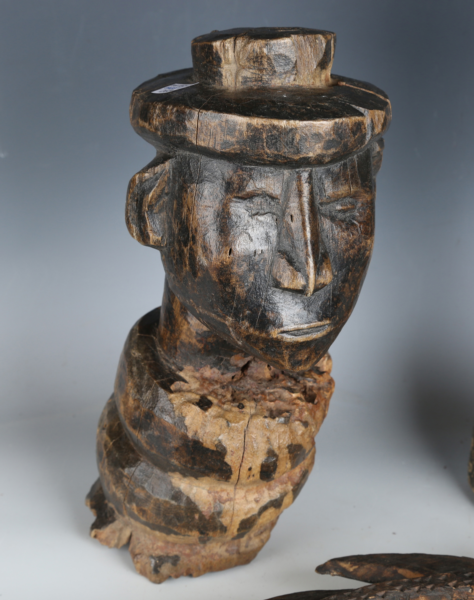 A Bambara Chiwara headdress of typical antelope form, height 77cm, together with two African - Image 13 of 13