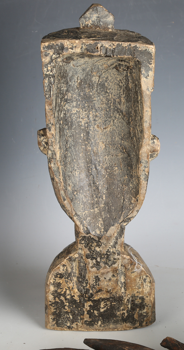 A Bambara Chiwara headdress of typical antelope form, height 77cm, together with two African - Image 9 of 13