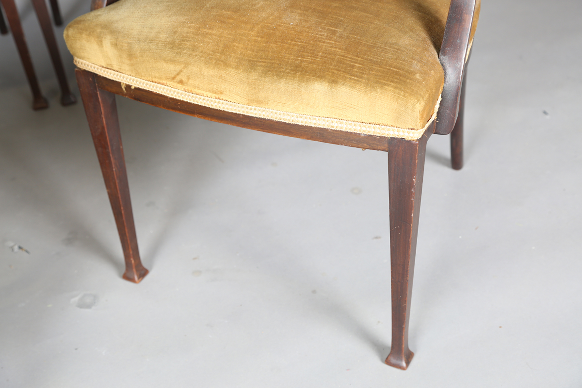 A set of six Edwardian Art Nouveau mahogany chairs by James Shoolbred & Co, comprising two carvers - Image 8 of 20