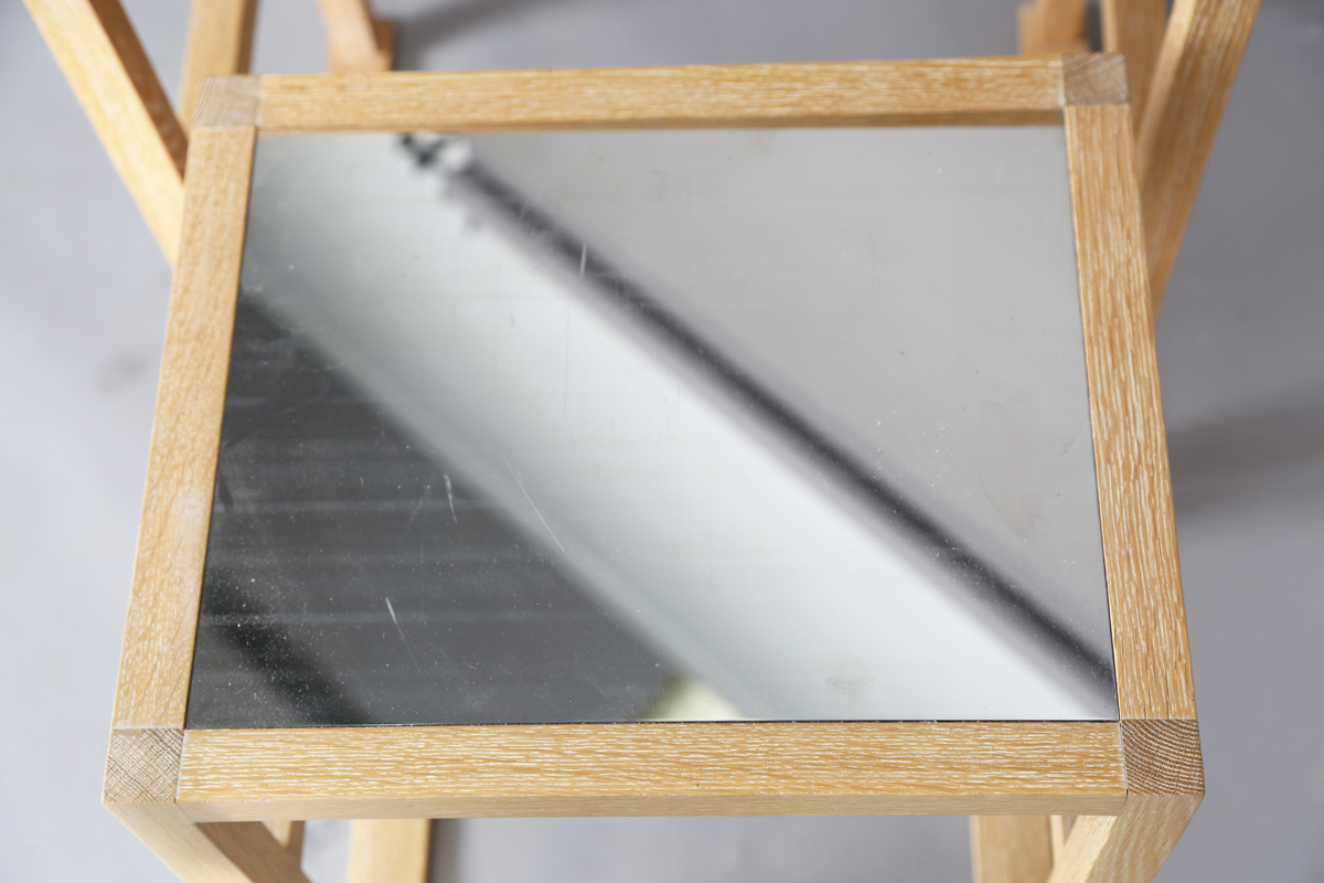 A modern limed oak nest of two occasional tables, each removable slatted tray top revealing a - Image 2 of 6