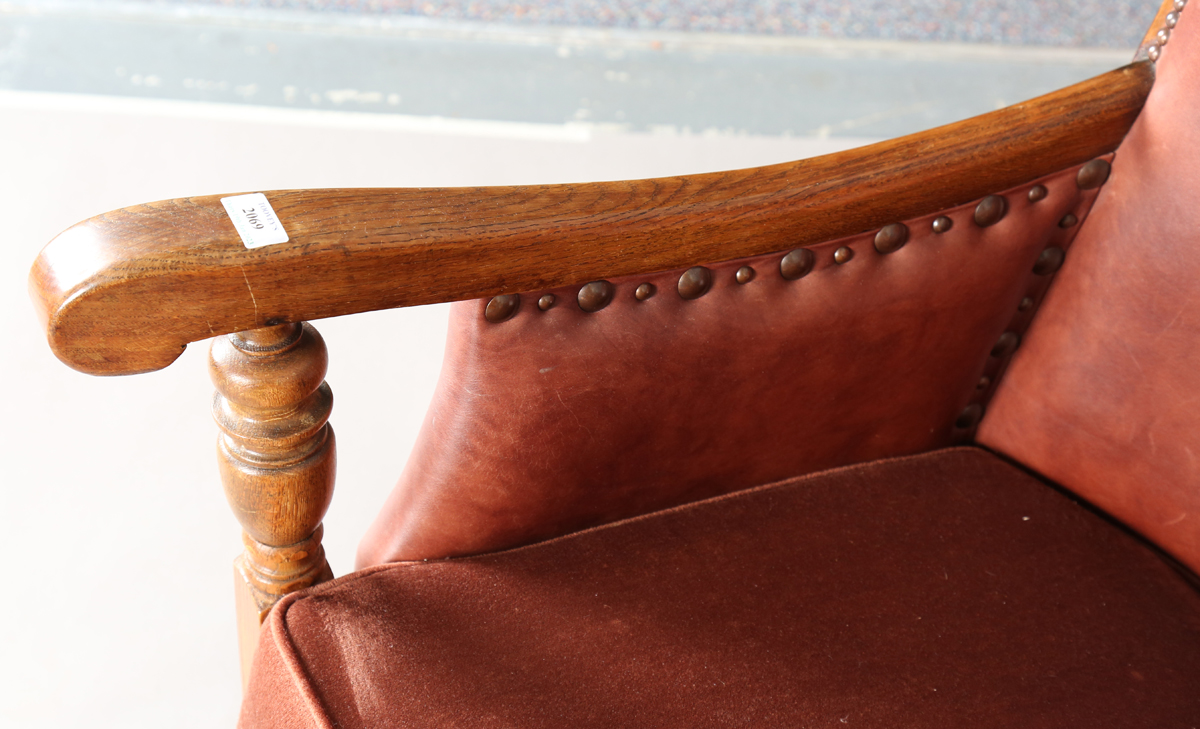 A pair of early/mid-20th century oak framed armchairs, upholstered in buttoned brown leatherette, - Image 10 of 24