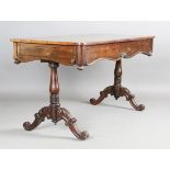 A mid-Victorian rosewood rectangular library table fitted with two opposing end drawers, the