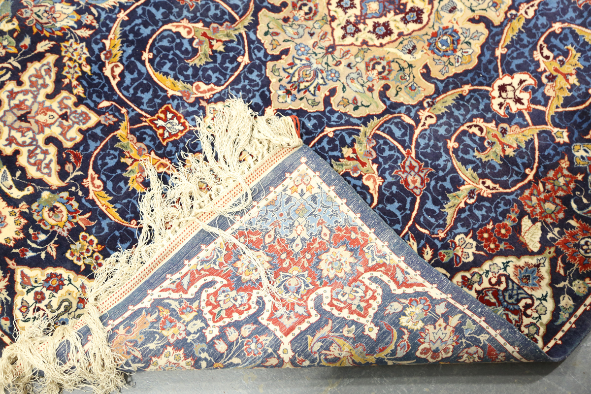 An Esfahan rug, Central Persia, late 20th century, the blue field with a shaped medallion, within - Image 2 of 8