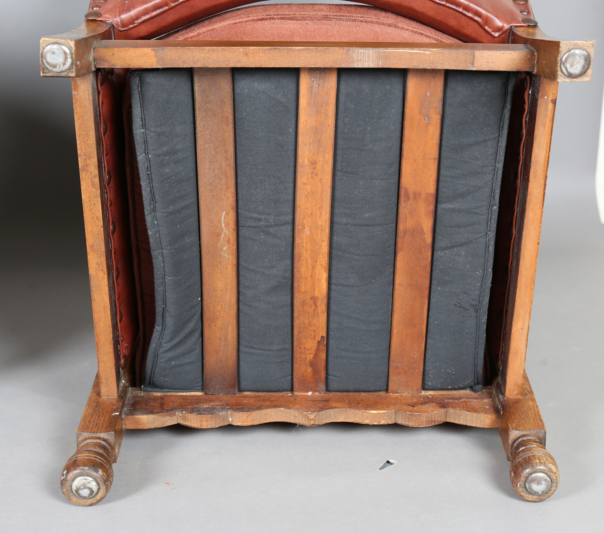 A pair of early/mid-20th century oak framed armchairs, upholstered in buttoned brown leatherette, - Image 15 of 24