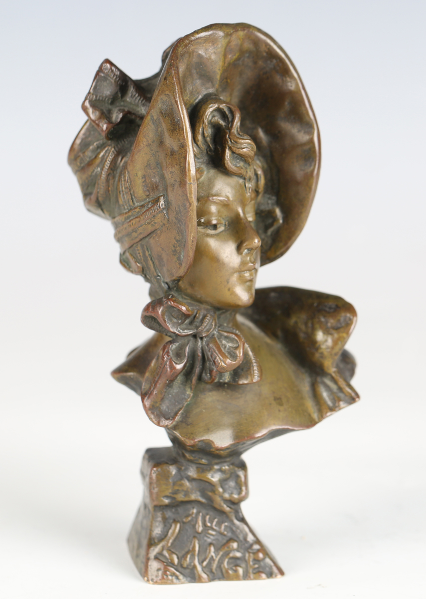 Emanuel Villanis - 'Mlle Lange', a late 19th/early 20th century French patinated cast bronze head