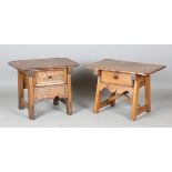 An 18th century provincial pine low table fitted with a single drawer, height 48cm, width 62cm,