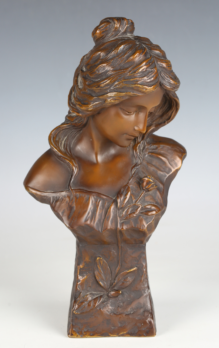 After Emanuel Villanis - a 20th century brown patinated cast bronze bust of a young maiden, - Image 7 of 10