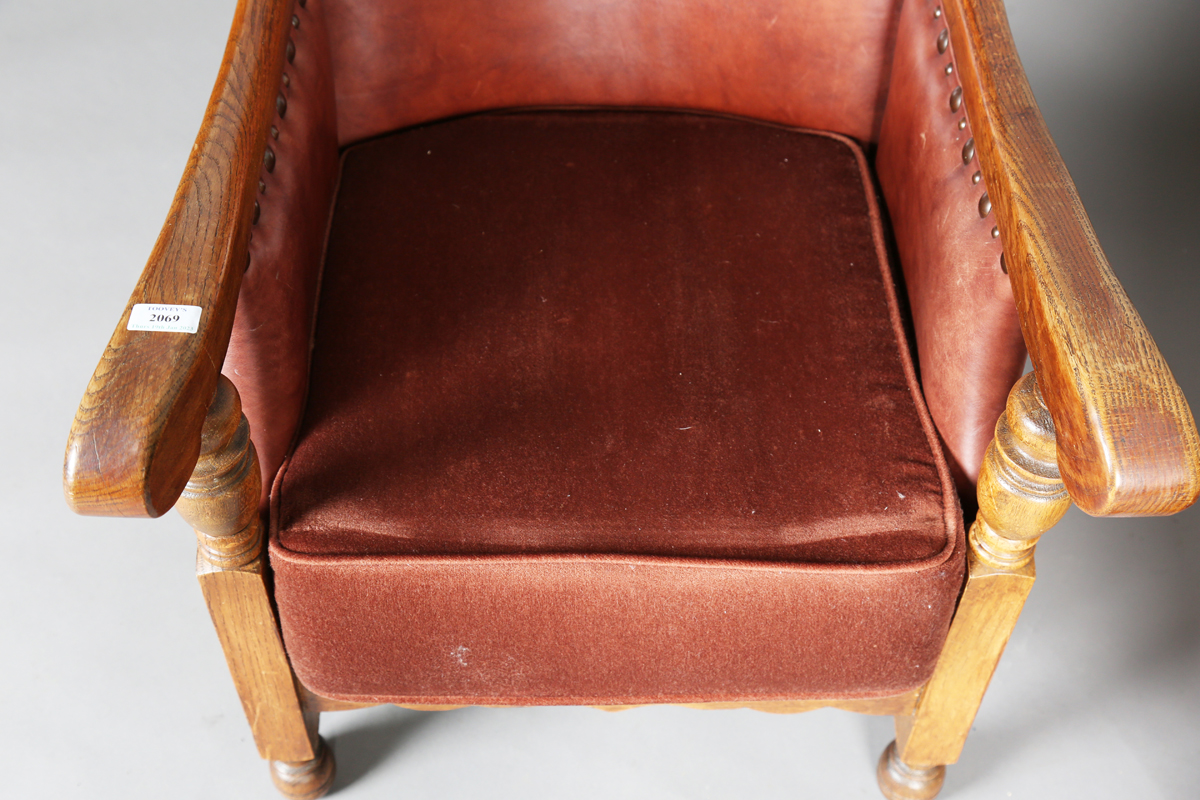 A pair of early/mid-20th century oak framed armchairs, upholstered in buttoned brown leatherette, - Image 12 of 24