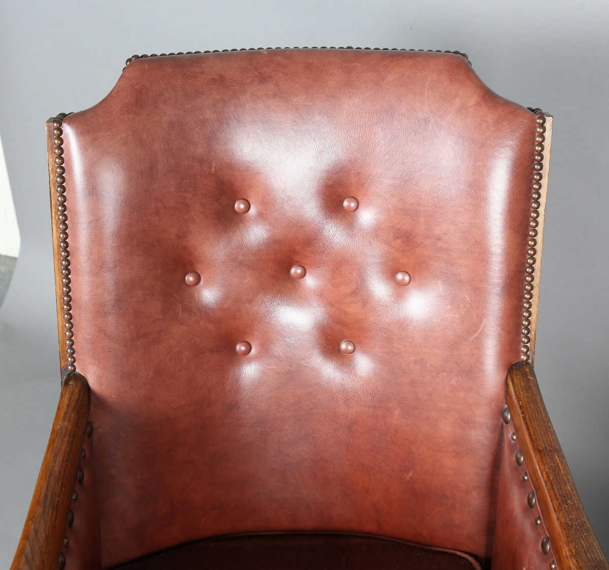 A pair of early/mid-20th century oak framed armchairs, upholstered in buttoned brown leatherette, - Image 13 of 24